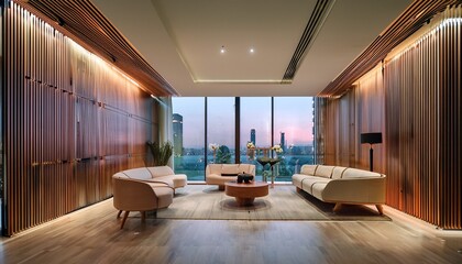 Fototapeta premium A business lounge featuring Woodton interior design