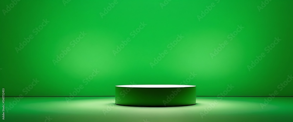 Poster 3d realistic empty green podium cylinder shape product display with lighting on minimal wall scene g