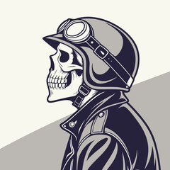Skull with biker helmet bold motorcycle rider tattoo & vector Art transparent background printable svg design