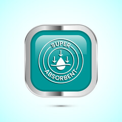 Water absorbent icon design illustration, Water drop absorb sign, symbol, Teal color square button design