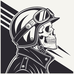 Skull with biker helmet bold motorcycle rider tattoo & vector Art transparent background printable svg design