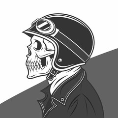 Skull with biker helmet bold motorcycle rider tattoo & vector Art transparent background printable svg design
