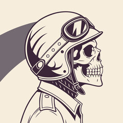 Skull with biker helmet bold motorcycle rider tattoo & vector Art transparent background printable svg design