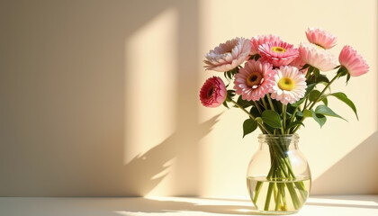 Fototapeta premium Romantic bouquet of fresh flowers in minimalist interior