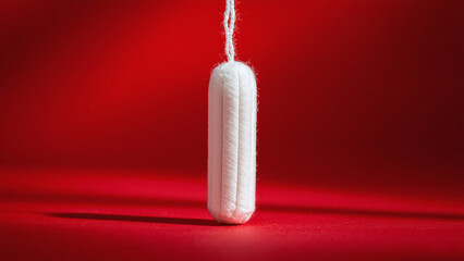 Tampon for feminine hygiene, period care, menstrual product, on clean red background