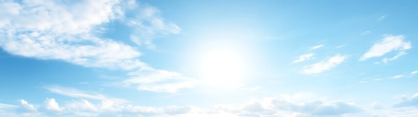 A vibrant and bright sunny sky filled with fluffy white clouds