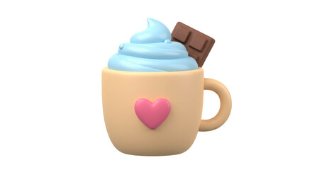 Isolated Mug of Hot Chocolate with Whipped Cream and Chocolate Bar