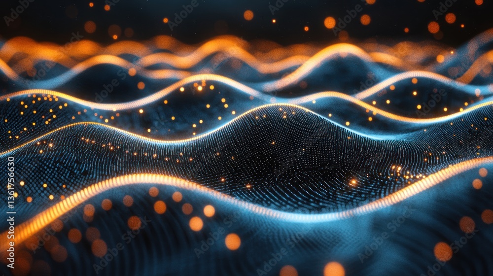 Poster illuminated digital waves with glowing particles a visualization of technological advancements conne
