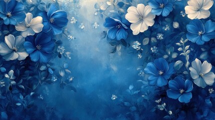 elegant floral canvas a symphony of blue and white blossoms in a serene textured field a tranquil escape into botanical artistry and color harmony