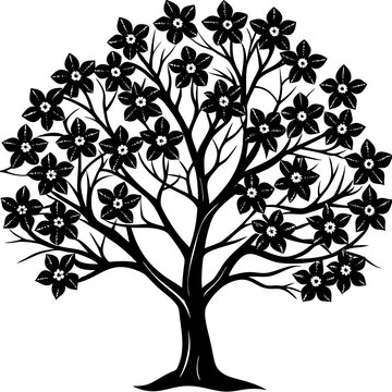 black tree silhouette with flowers clip art preview