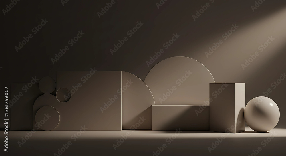 Poster geometric shapes arranged in a studio with soft lighting