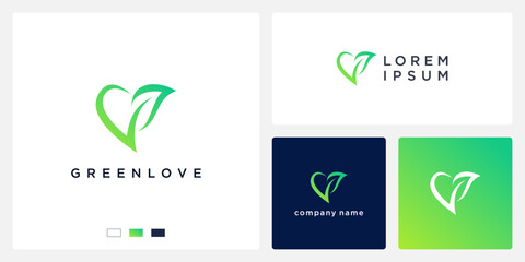 Leaf green love logo design
