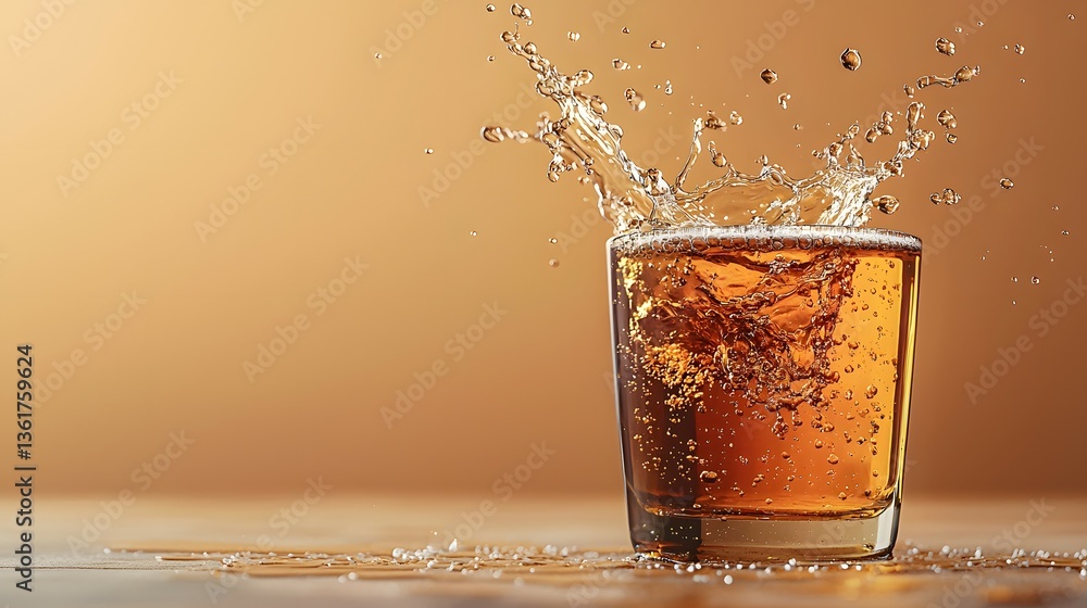 Poster inviting glass of clear water with a dynamic splash capturing the essence of refreshment perfect for