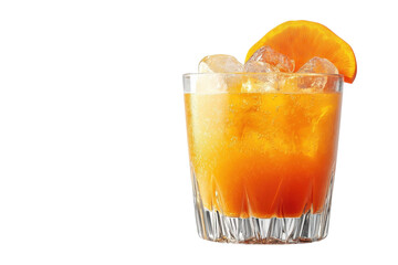 A Refreshing Summer Cocktail, Bursting With Vibrant Orange And Ice, Served In A Sophisticated Cut-glass Tumbler Against A Bright Isolated on Transparent Background