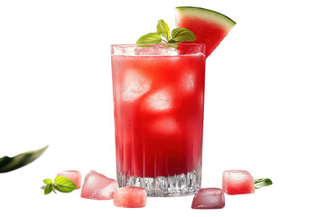 A Refreshing Watermelon Drink, Perfectly Chilled With Ice Cubes And Garnished With A Slice Of...