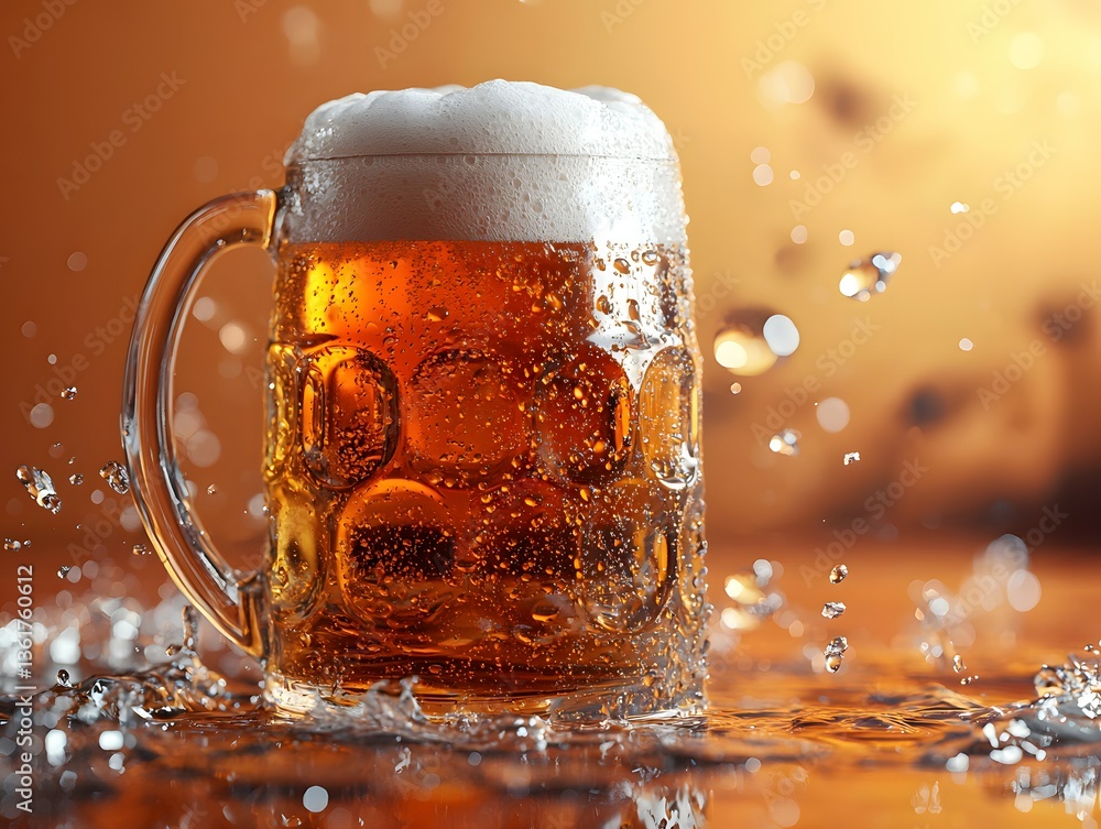 Aufkleber classic beer mug overflowing with foam in a captivating splash creating a perfect setting for text o