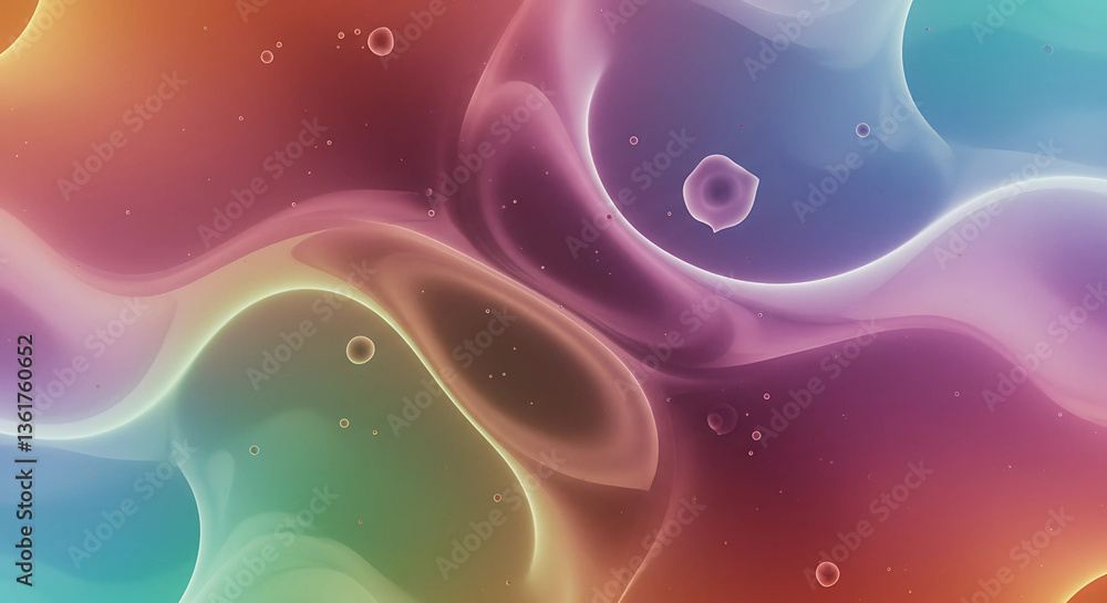 Poster abstract colorful fluid shapes with bubbles background