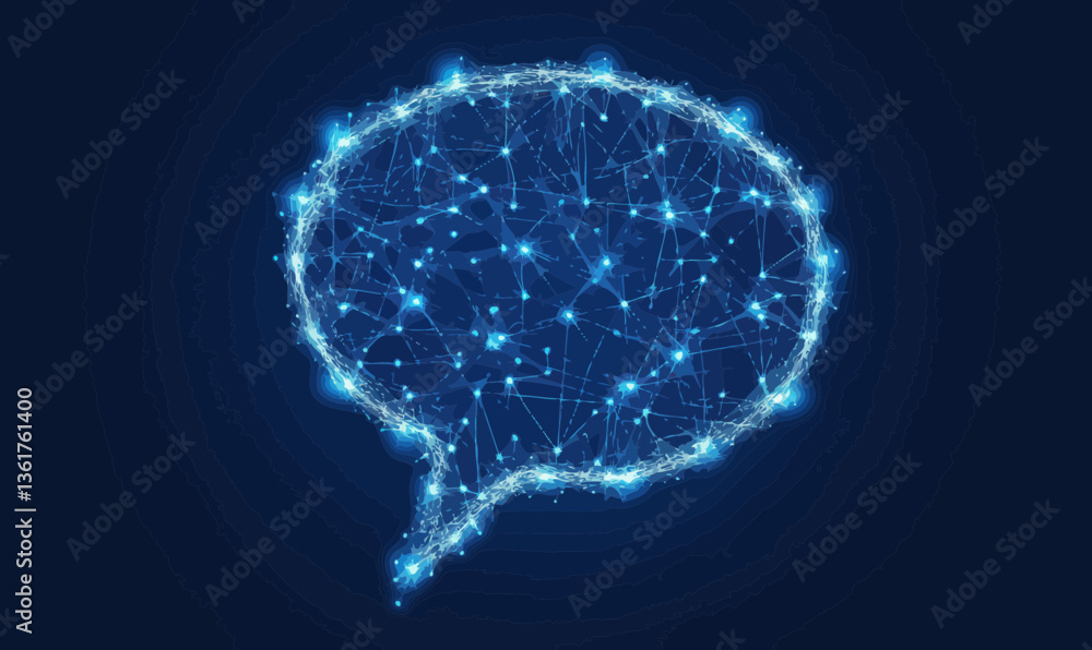 Poster futuristic ai chatbot icon with low poly wireframe and digital rotation concept