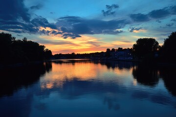 Merrimack River. Manchester, New Hampshire, USA Skyline at Twilight