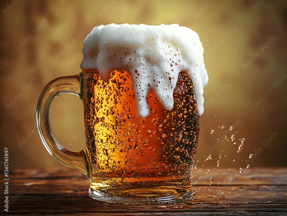 Aufkleber close-up of a beer being poured into a glass creating foam and splashes with room for text and desig