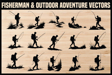 Fisherman Silhouette Vector Design