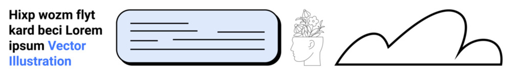 Obraz premium Stylized text block, abstract potted plant line drawing, and simplistic cloud design. Ideal for branding, minimalism, nature, creativity, website banners, modern layouts simple landing page