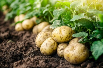 Freshly Harvested Potatoes in Farm Field, Organic Agriculture