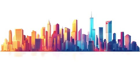 3D city skyline, buildings on a white background