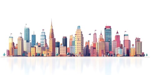 3D city skyline, buildings on a white background