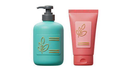 Isolated Beauty Products with Leaf Decoration