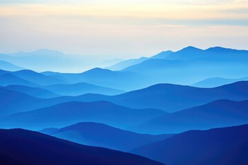 Mountains Range Sunset: Silhouettes of Ridges in Rolling Hills Landscape