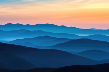Mountains Range at Evening. Scenic Sunset View of Cloudy Sky Over High Peaks