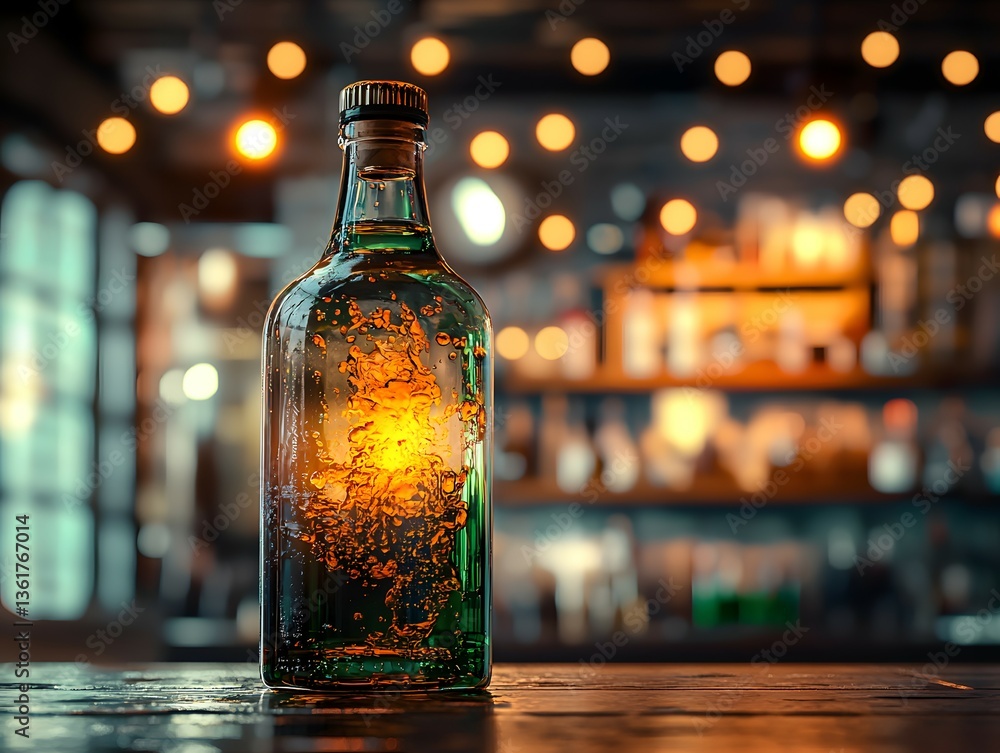 Aufkleber striking bottle of liquor with a flame inside creating a unique visual effect under bar lights for d