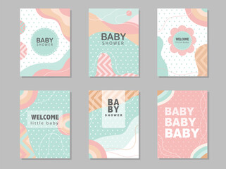 Set of baby shower invitations cards,poster,greeting,template,geometric,Vector illustrations
