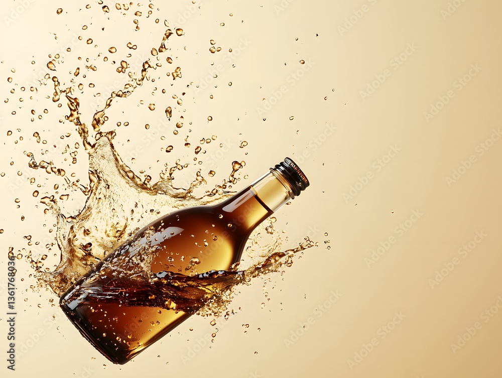 Aufkleber a bottle of beer dropping to the ground creating a splash effect in a dynamic and engaging scene
