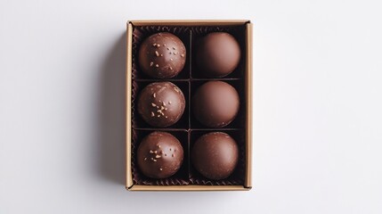 Obraz premium Gourmet chocolate truffles in a box on a white background. Possible use food photography