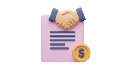 Isolated Business Deal Agreement with Handshake and Coin