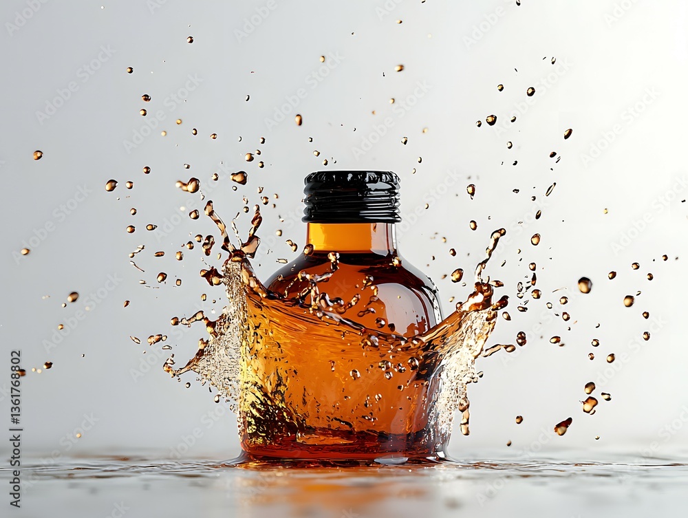 Aufkleber stunning display of a bottle of liquid captured in motion with a spinning cap trick adding excitemen