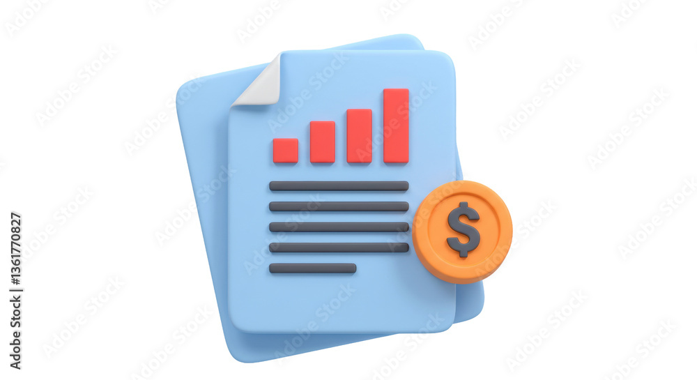 Poster isolated financial report with bar graph and coin