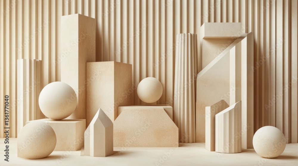 Aufkleber abstract geometrical composition featuring diverse shapes and textures on a neutral background for v