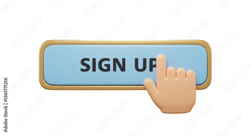 Poster isolated sign up button with hand pointer