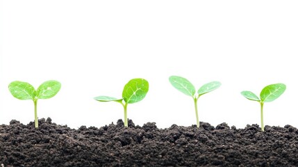 Fresh Seedlings Growing in Soil on White Background