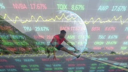 Man running over financial data and stock market graph animation - Powered by Adobe