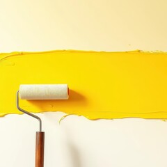 Obraz premium Horizontal yellow paint stroke applied with a roller, yellow, yellow paint texture, home decor
