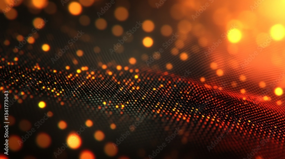 Fototapete abstract digital wave with vibrant orange and dark elements. intricate particles create a dynamic, f
