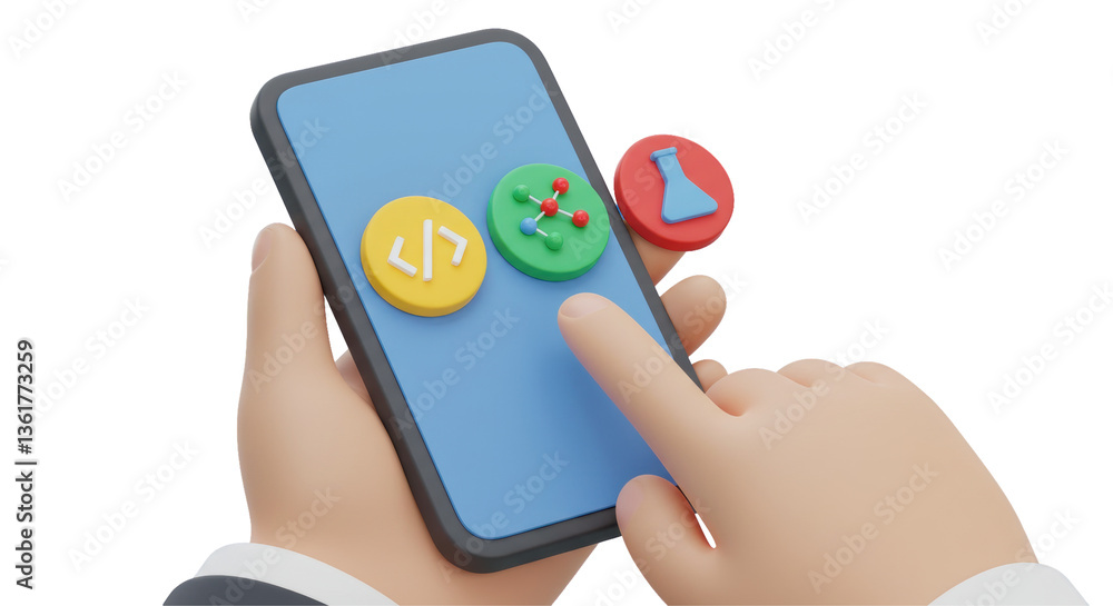 Poster isolated hand interacting with app icons on smartphone screen