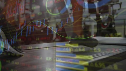 Person running on treadmill with financial data graphs overlay animation - Powered by Adobe