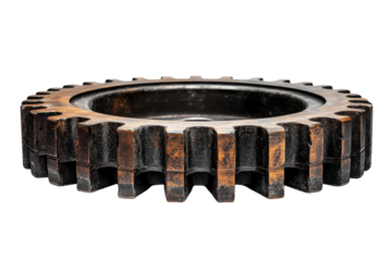 A Weathered Wooden Gear Wheel, A Testament To Time And Industry, Showcasing Intricate Craftsmanship And Rustic Charm Against A Stark Isolated on Transparent Background