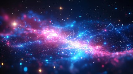 Abstract cosmic nebula with vibrant pink and blue hues.