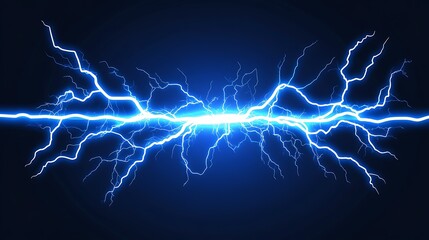 Bright blue electric lightning strike on dark background.